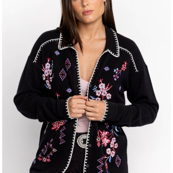 NWT Johnny Was Biya Workshop Ramona Blanket Stitch Shirtagan Cardigan Sweater